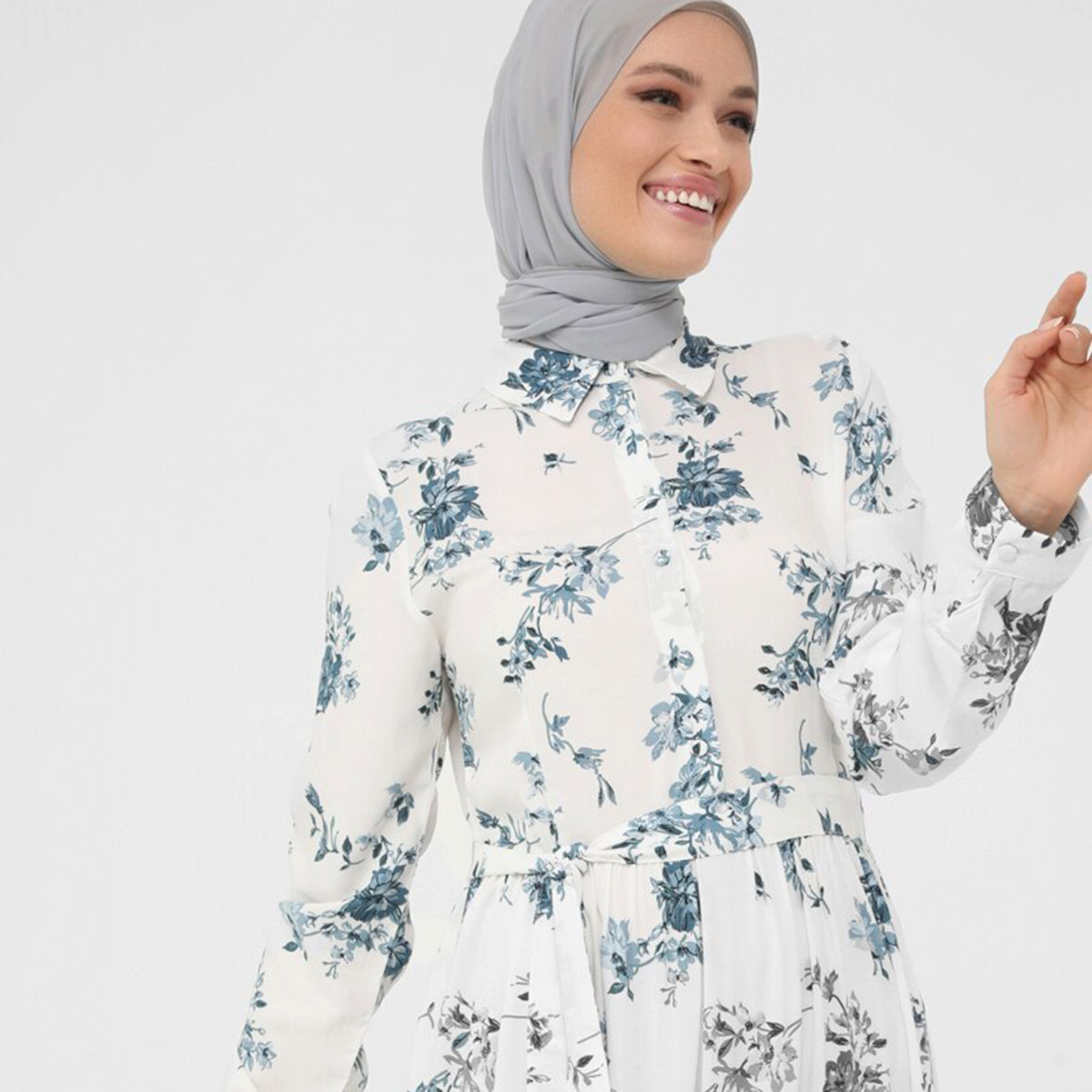 Women Floral Button Closure Collared Maxi Dress Refka By Modanisa-women-clothing-dresses-image-2