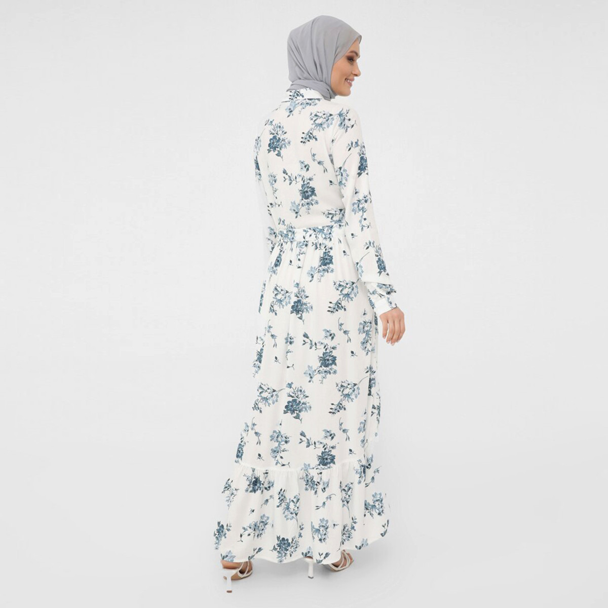 Women Floral Button Closure Collared Maxi Dress Refka By Modanisa-women-clothing-dresses-image-6