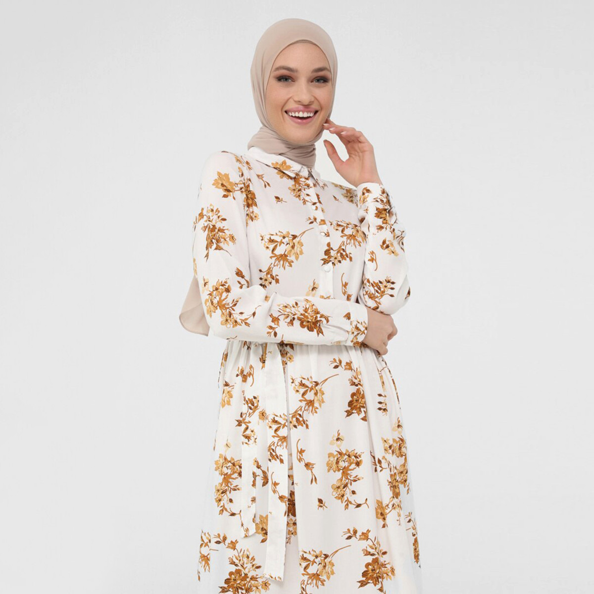 Women Floral Button Closure Collared Maxi Dress Refka By Modanisa-women-clothing-dresses-image-1