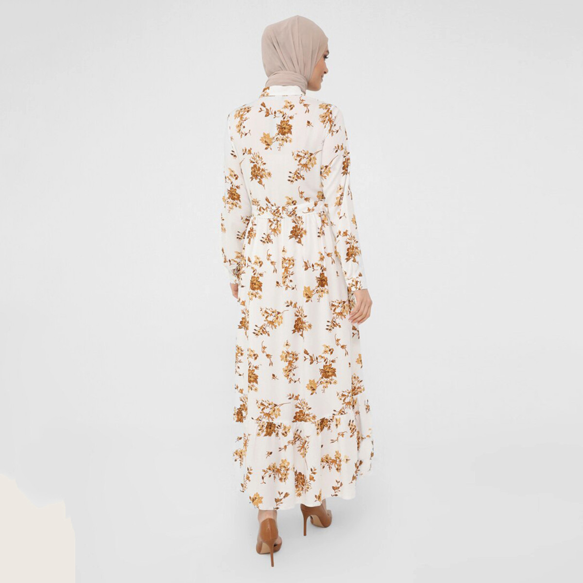 Women Floral Button Closure Collared Maxi Dress Refka By Modanisa-women-clothing-dresses-image-6