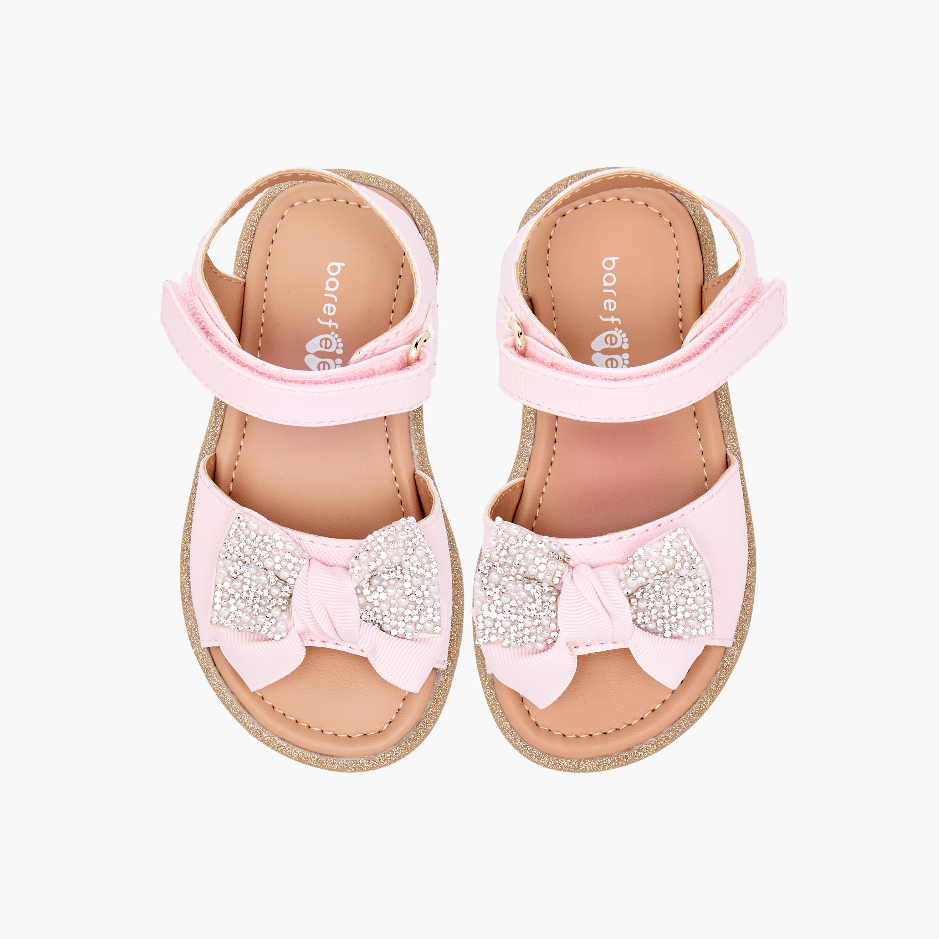 Barefeet Bow Embellished Flat Sandals with Hook and Loop Closure-girls-shoes-sandals-image-1