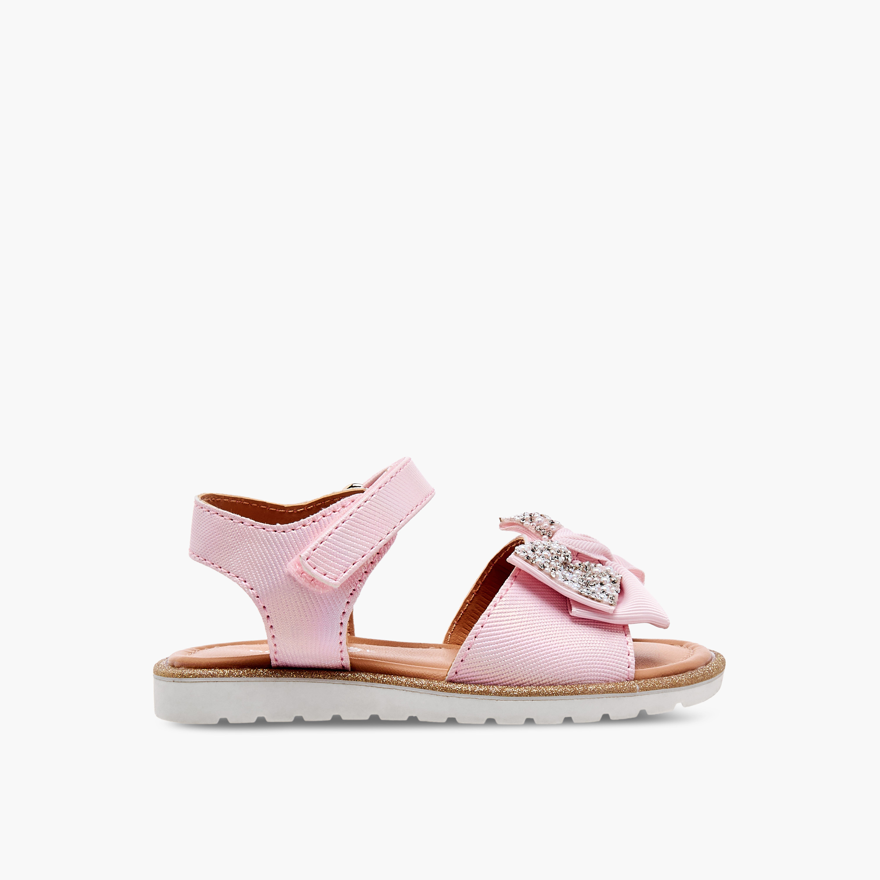 Barefeet Bow Embellished Flat Sandals with Hook and Loop Closure-girls-shoes-sandals-image-2