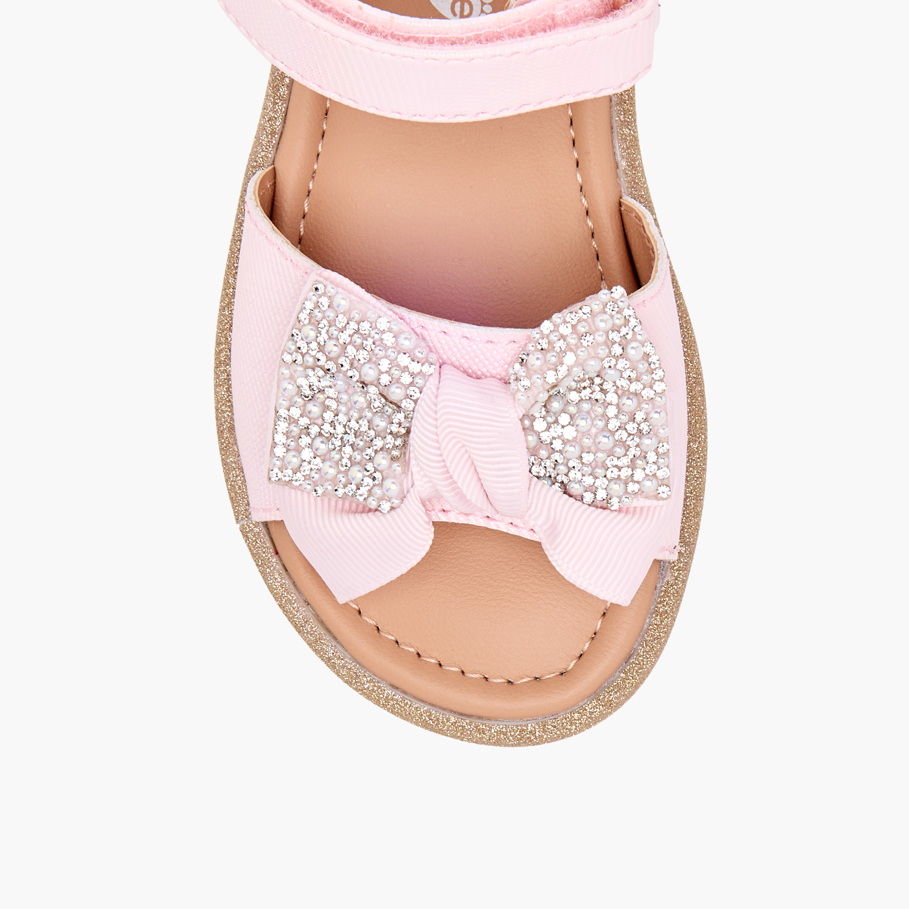 Barefeet Bow Embellished Flat Sandals with Hook and Loop Closure-girls-shoes-sandals-image-3