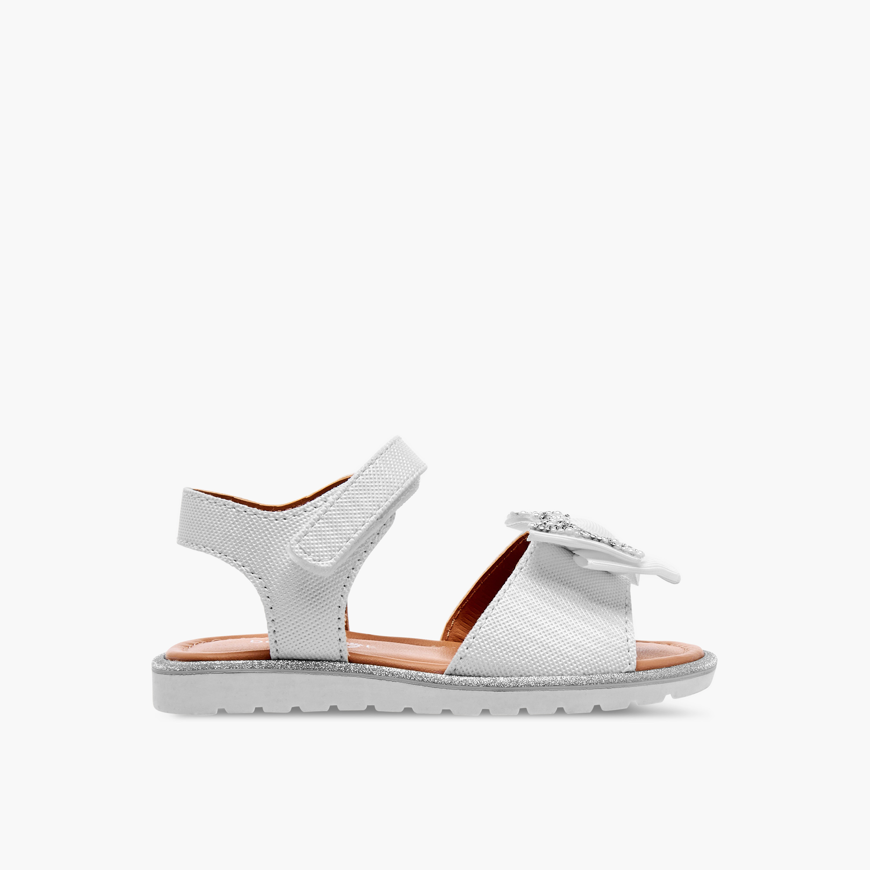 صندل مسطح مزين بفيونكة وشريط إغلاق لاصق من بيرفيت-girls-shoes-sandals-image-2
