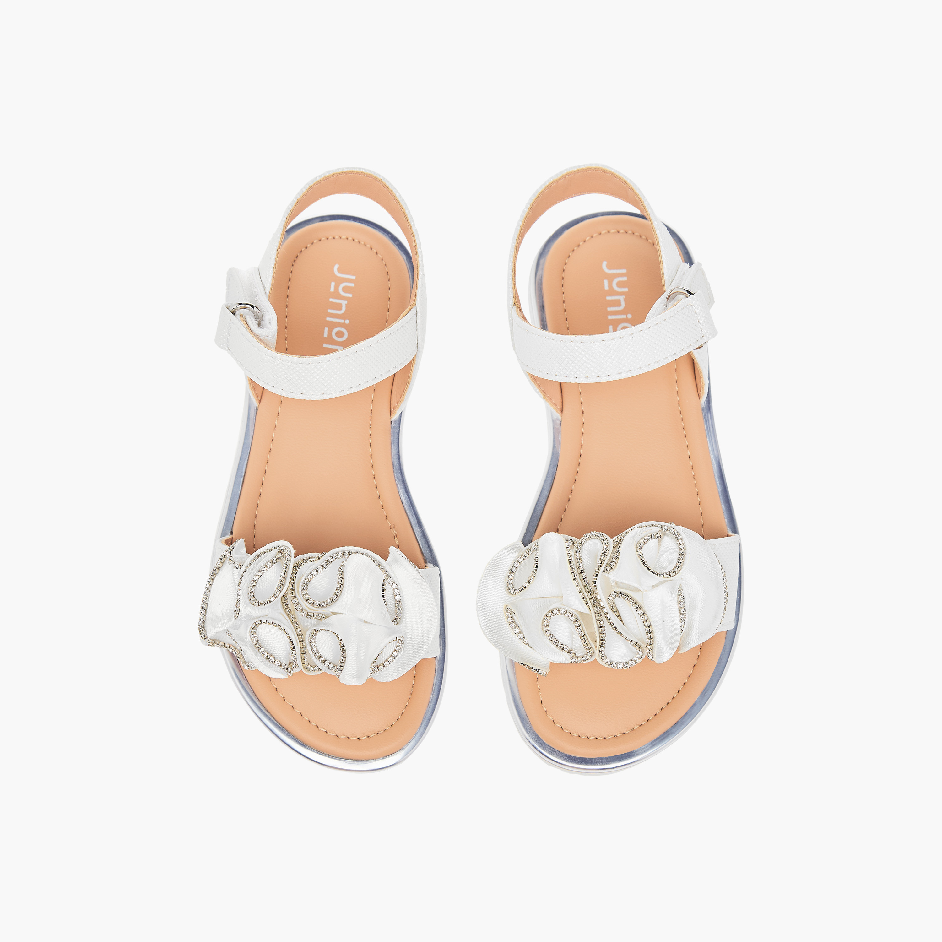 Juniors Embellished Sandals with Hook and Loop Closure-girls-shoes-sandals-image-1