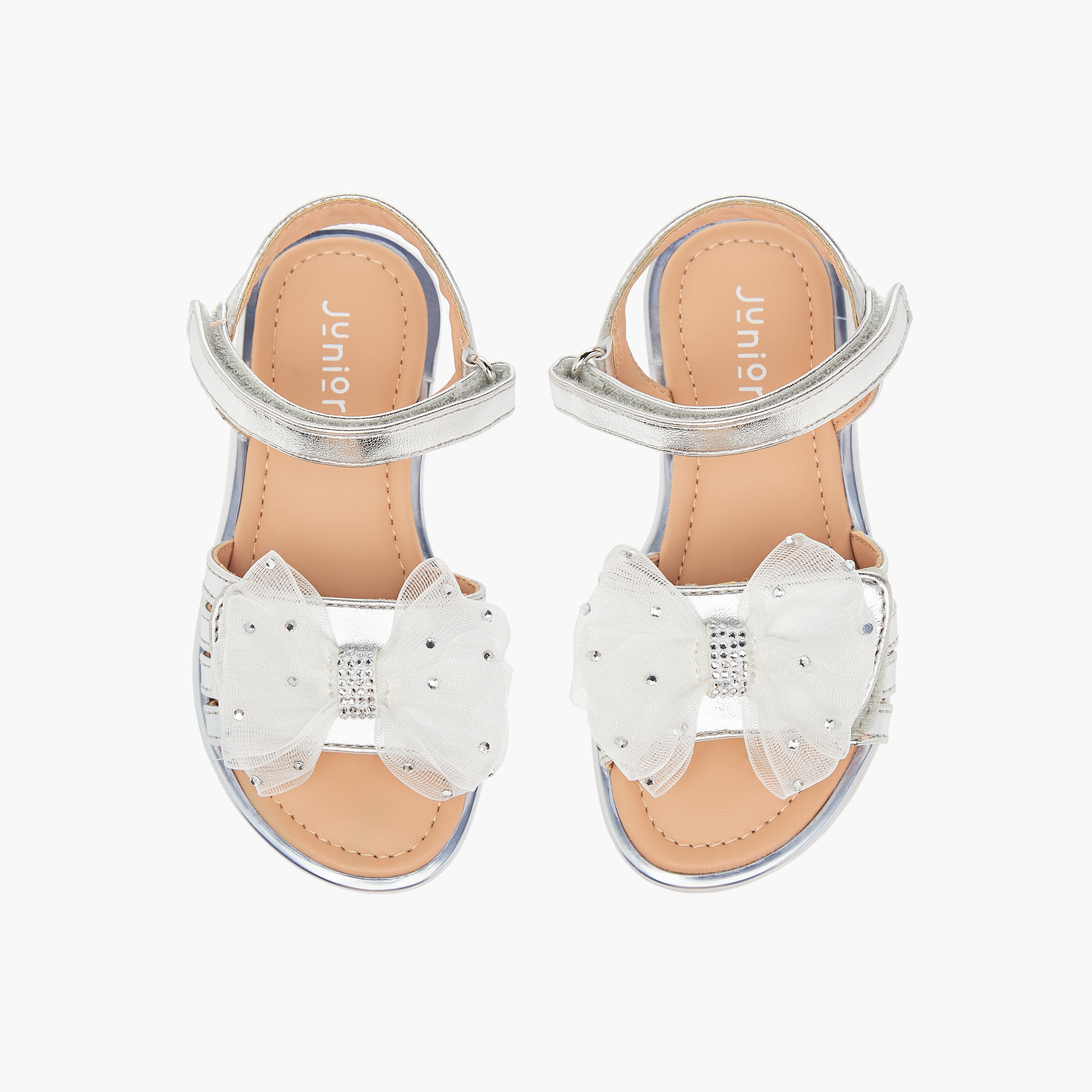 Juniors Embellished Bow Applique Sandals with Hook and Loop Closure-girls-shoes-sandals-image-1