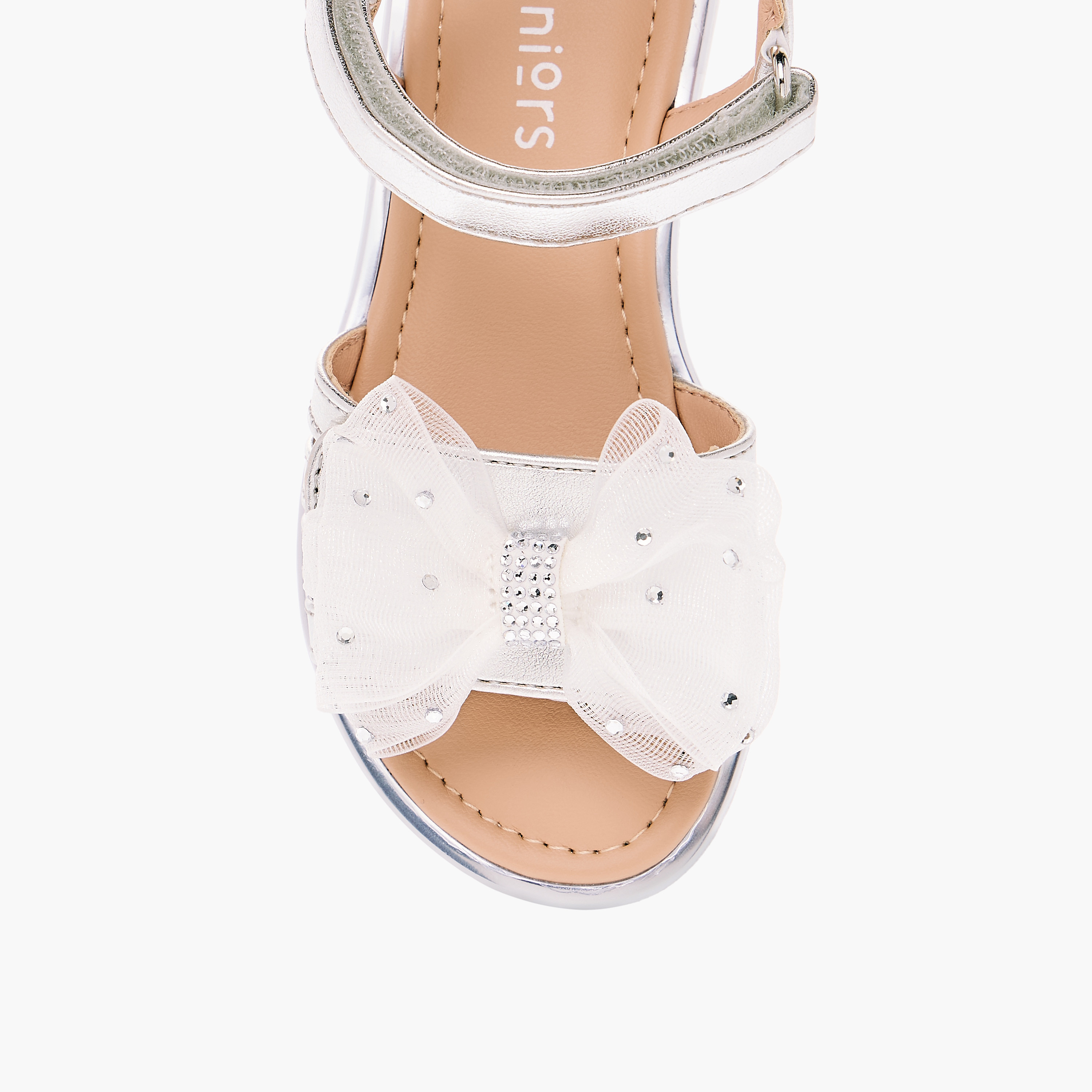 Juniors Embellished Bow Applique Sandals with Hook and Loop Closure-girls-shoes-sandals-image-3