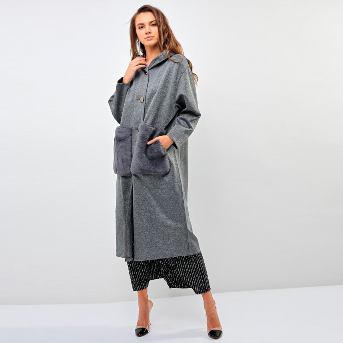 Anotah Textured Hooded Overcoat with Patch Pocket-women-clothing-coatsandjackets-coats-image-1