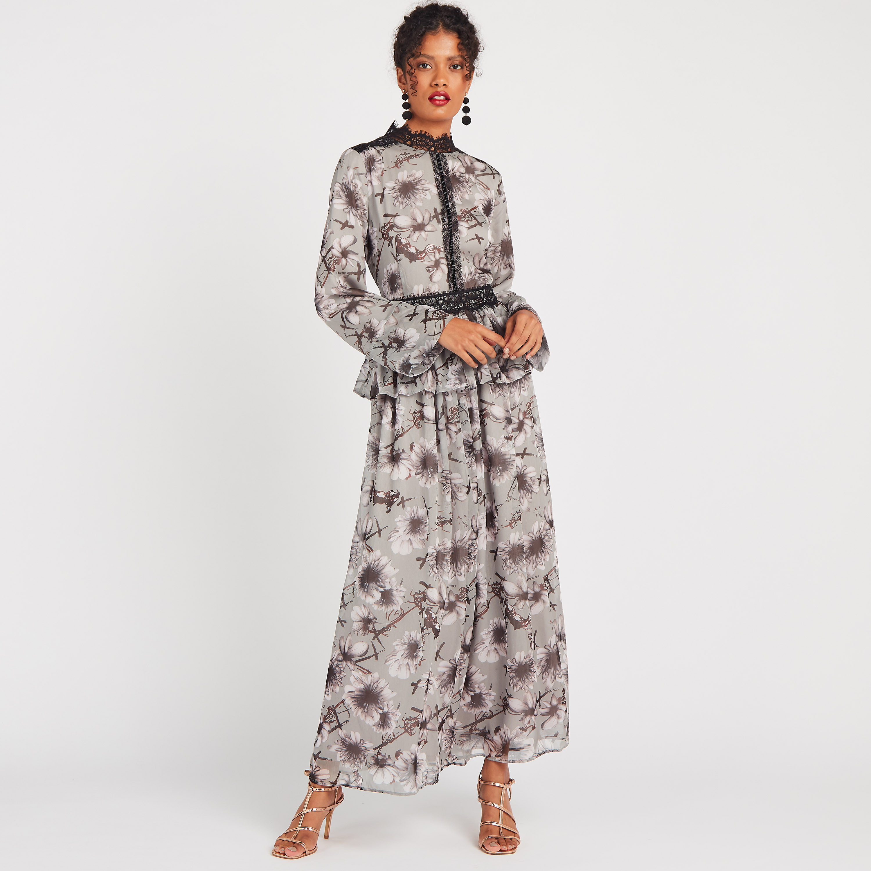 فستان ماكسي إيه لاين بأكمام طويلة وتفاصيل دانتيل وطبعات زهرية من أنوتاه-women-clothing-dresses-image-2