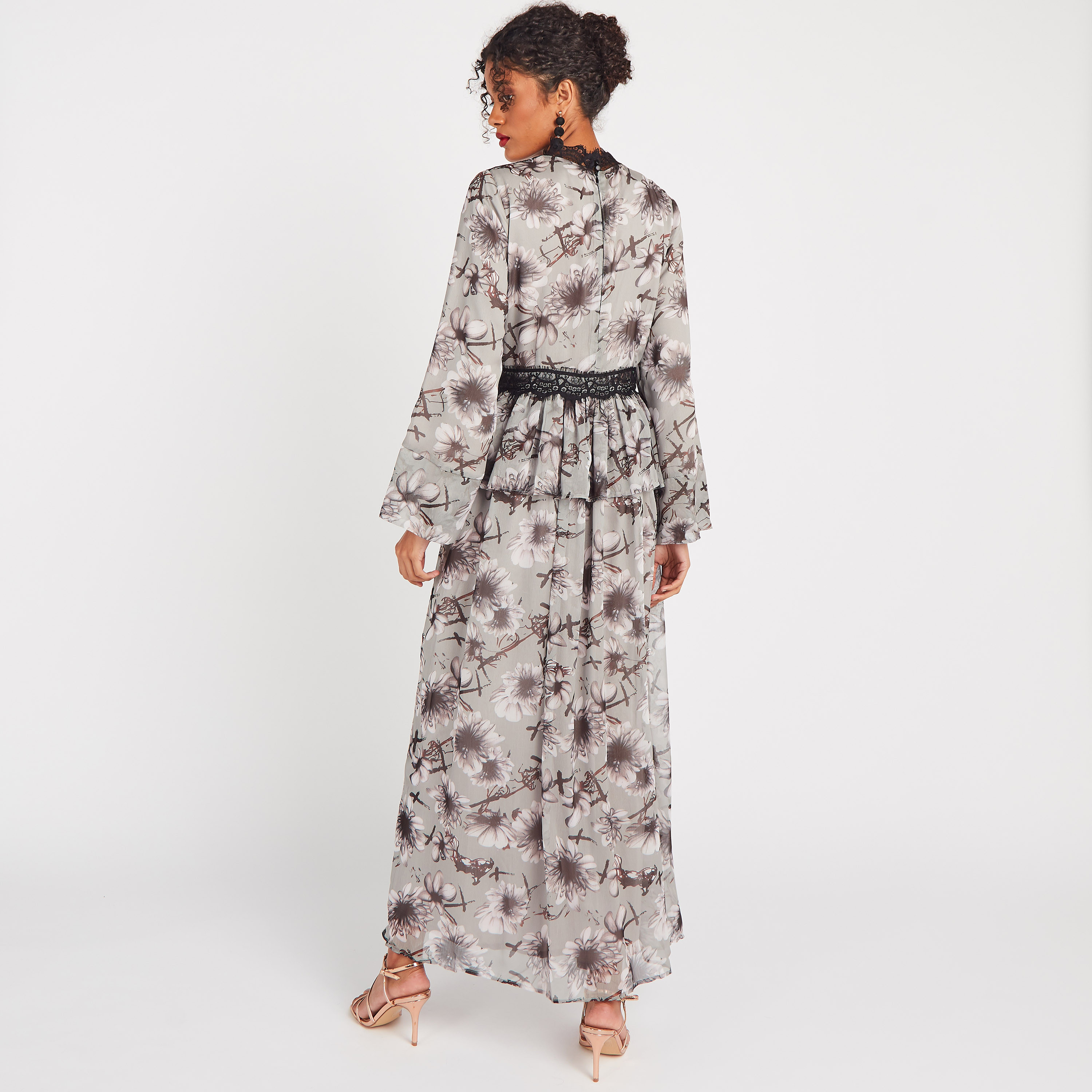 فستان ماكسي إيه لاين بأكمام طويلة وتفاصيل دانتيل وطبعات زهرية من أنوتاه-women-clothing-dresses-image-4