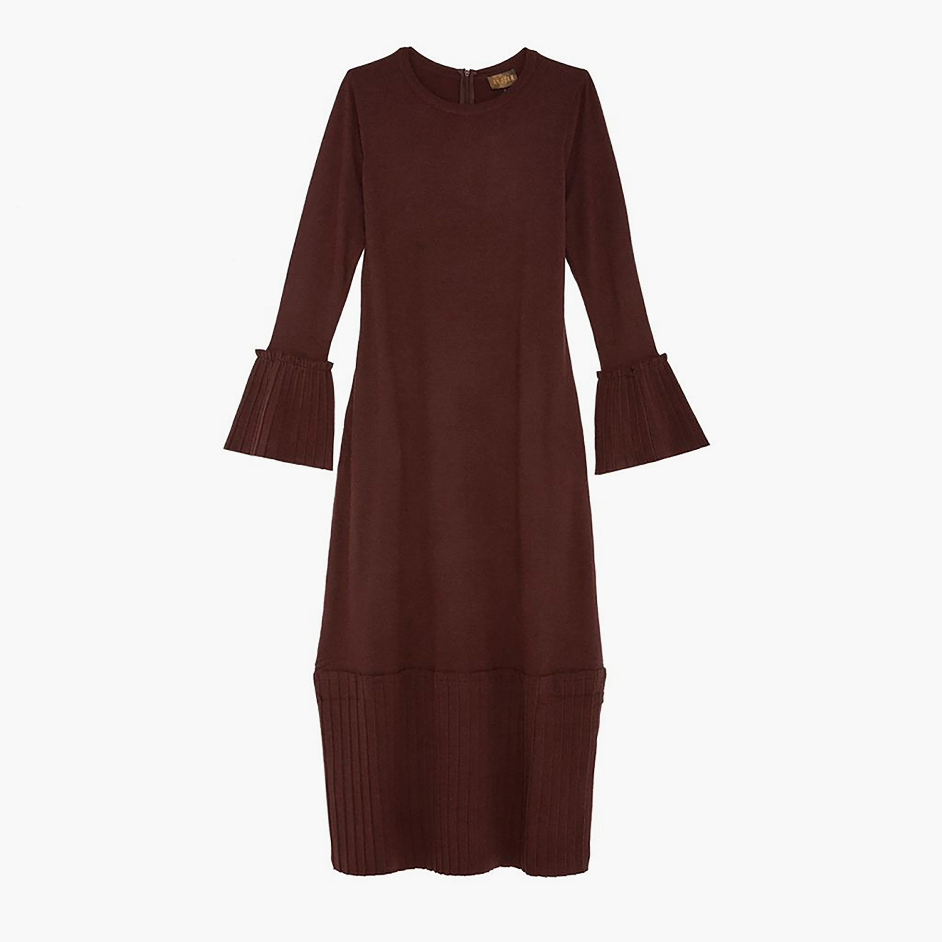 Anotah Round Neck Solid Maxi Dress with Long Sleeves-women-clothing-dresses-image-4