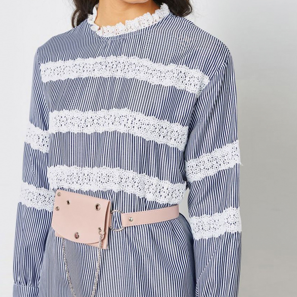فستان ميدي مخطط إيه لاين بياقة عالية وأكمام طويلة من أنوتاه-women-clothing-dresses-image-3