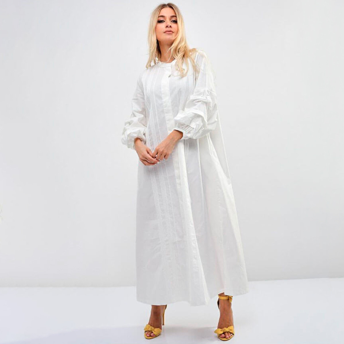 Anotah Solid Shift Maxi Dress with Puff Sleeves-women-clothing-dresses-image-1