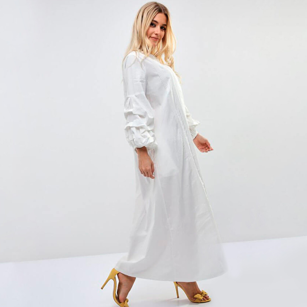 فستان طويل سادة بأكمام منتفخة من أنوتاه-women-clothing-dresses-image-2