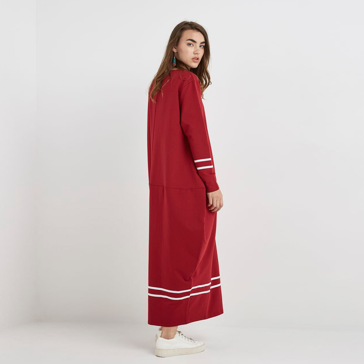Anotah Stripe Detail Maxi Dress with Long Sleeves and Pocket Detail-women-clothing-dresses-image-2