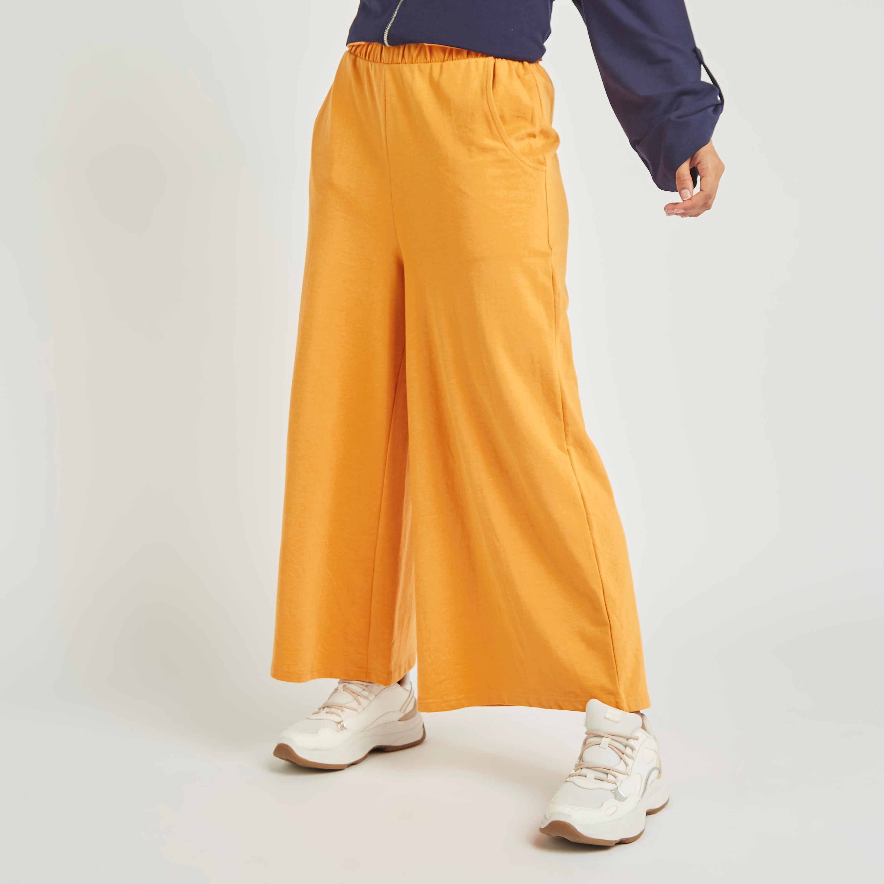 Anotah Solid Palazzo Pants with Elasticated Waistband-women-clothing-bottoms-trousers-image-1