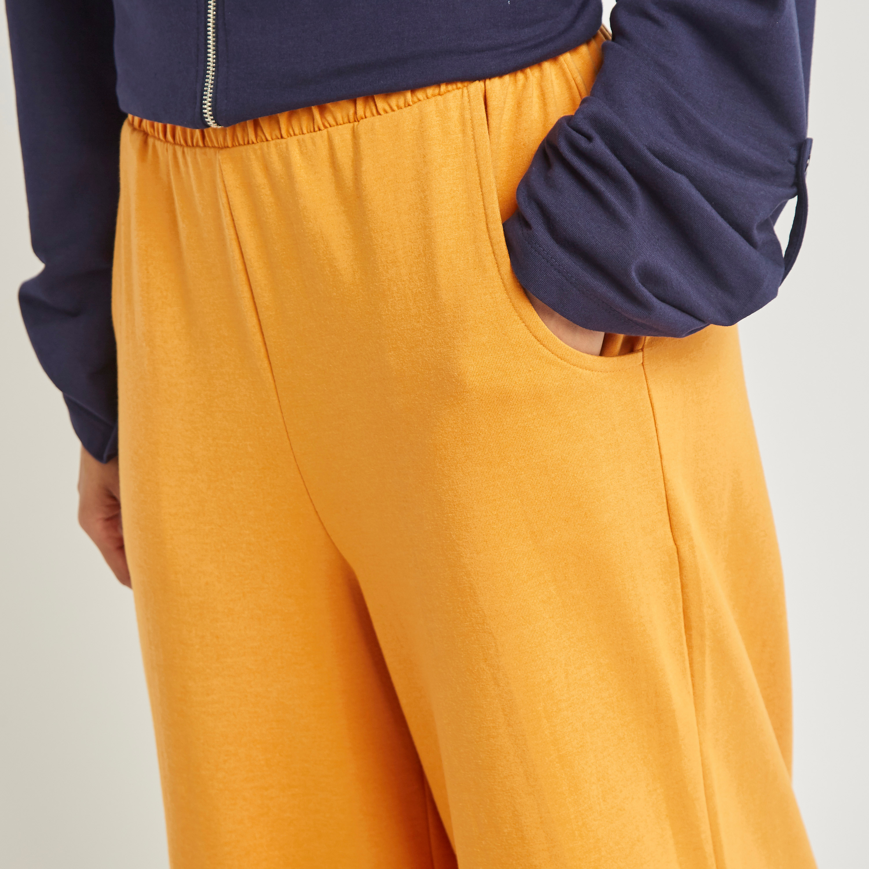 Anotah Solid Palazzo Pants with Elasticated Waistband-women-clothing-bottoms-trousers-image-2