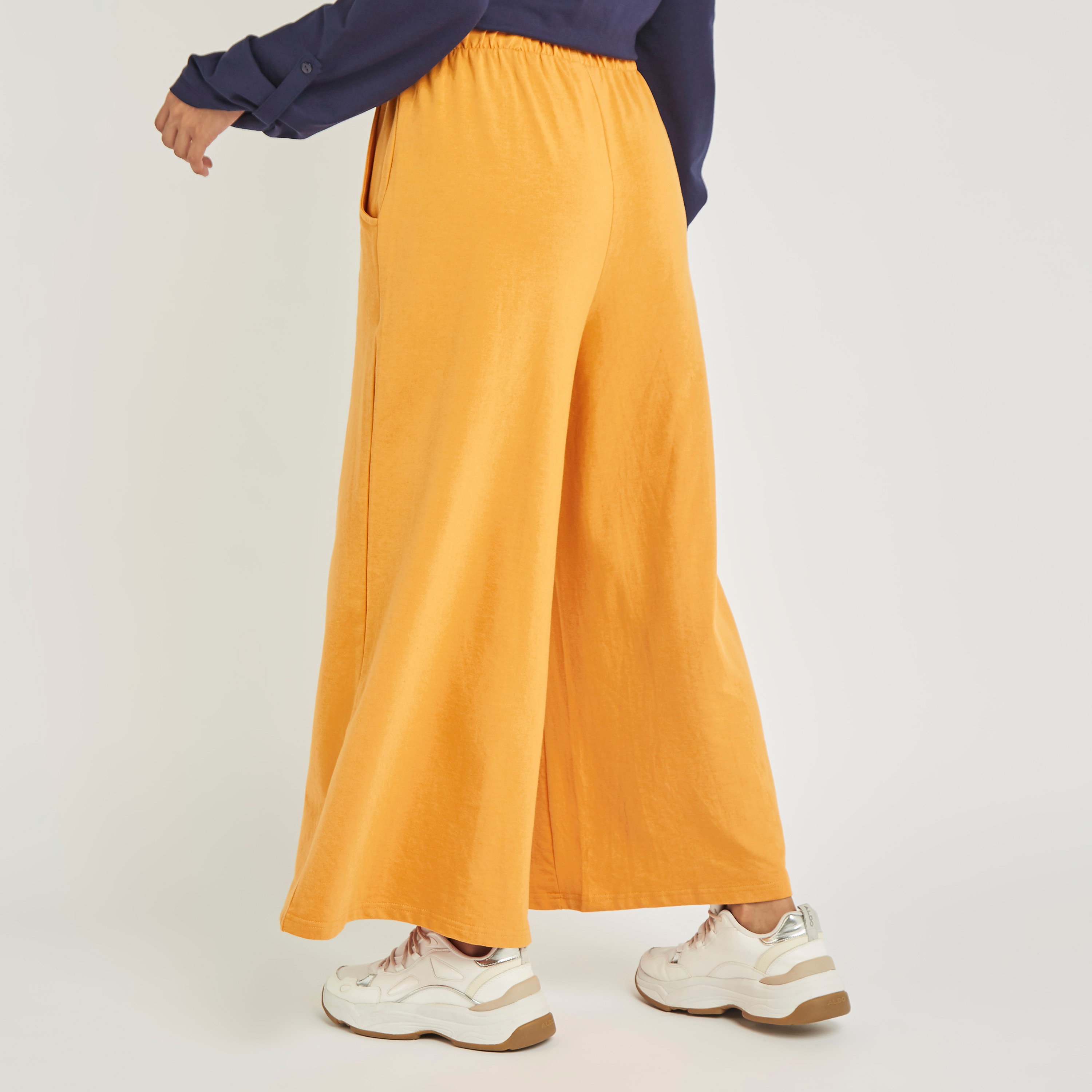 Anotah Solid Palazzo Pants with Elasticated Waistband-women-clothing-bottoms-trousers-image-5