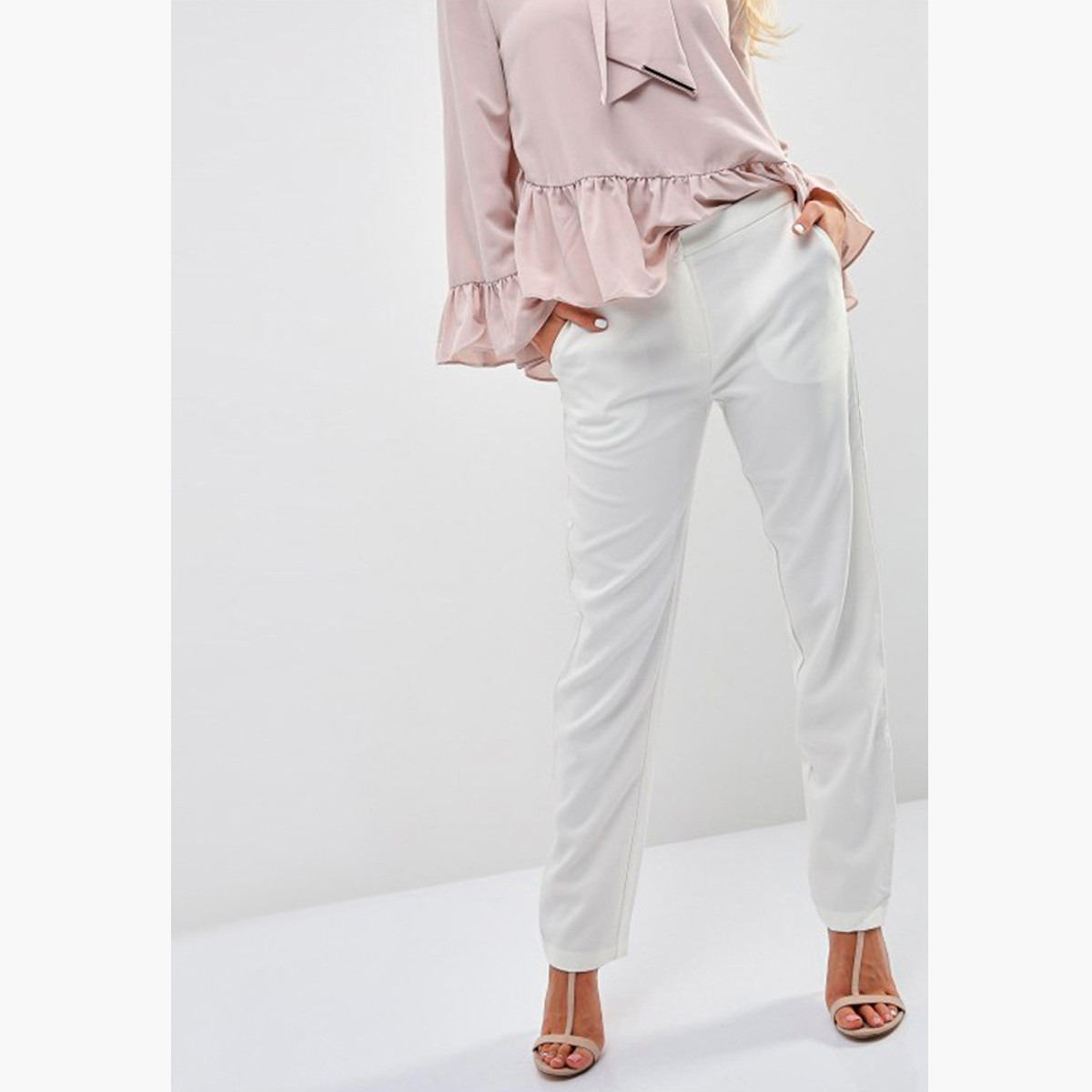 Anotah Solid Mid-Rise Trousers with Pockets-women-clothing-bottoms-trousers-image-1