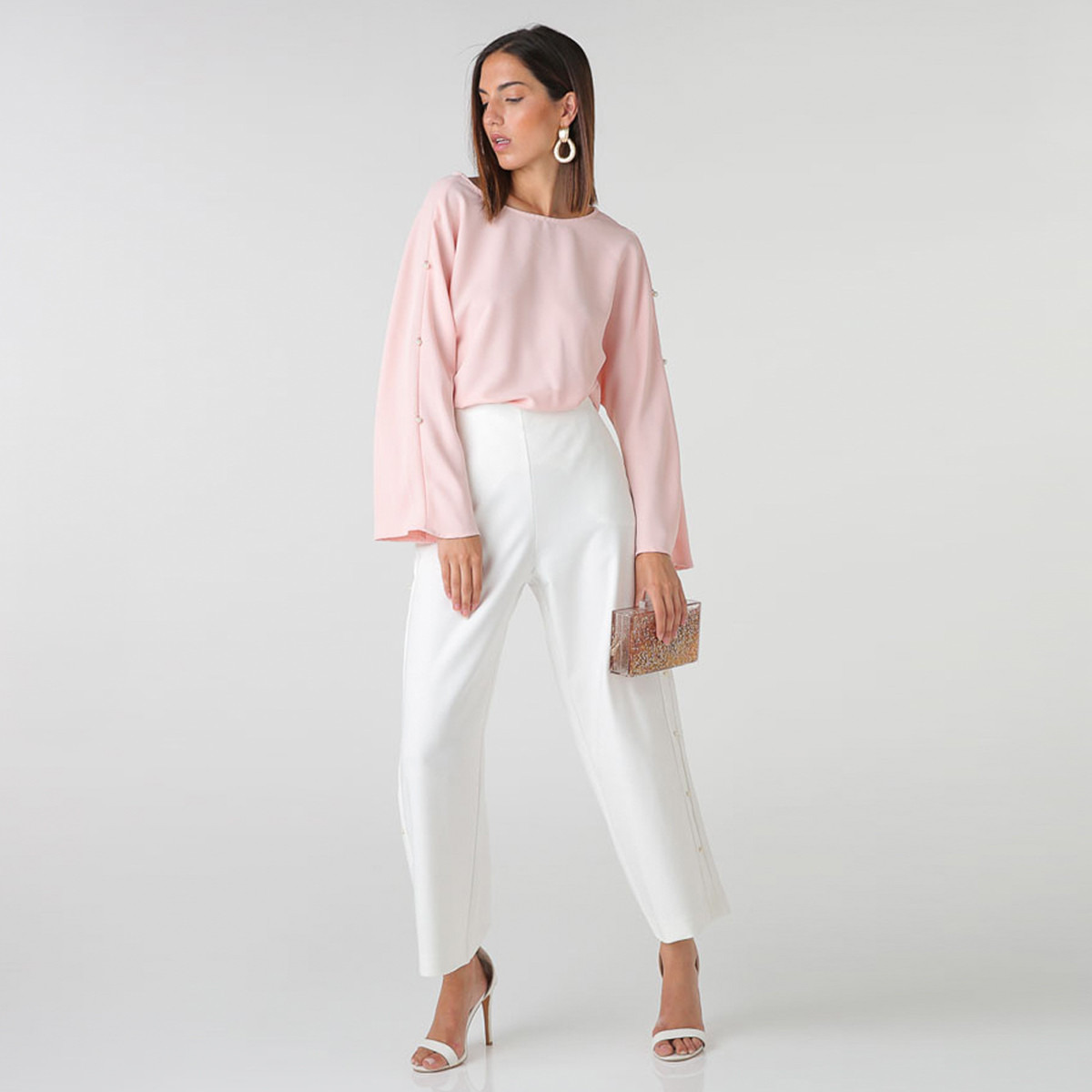 Anotah Pearl Detail Top with Boat Neck and Long Sleeves-women-clothing-shirtsandblouses-blouses-image-2