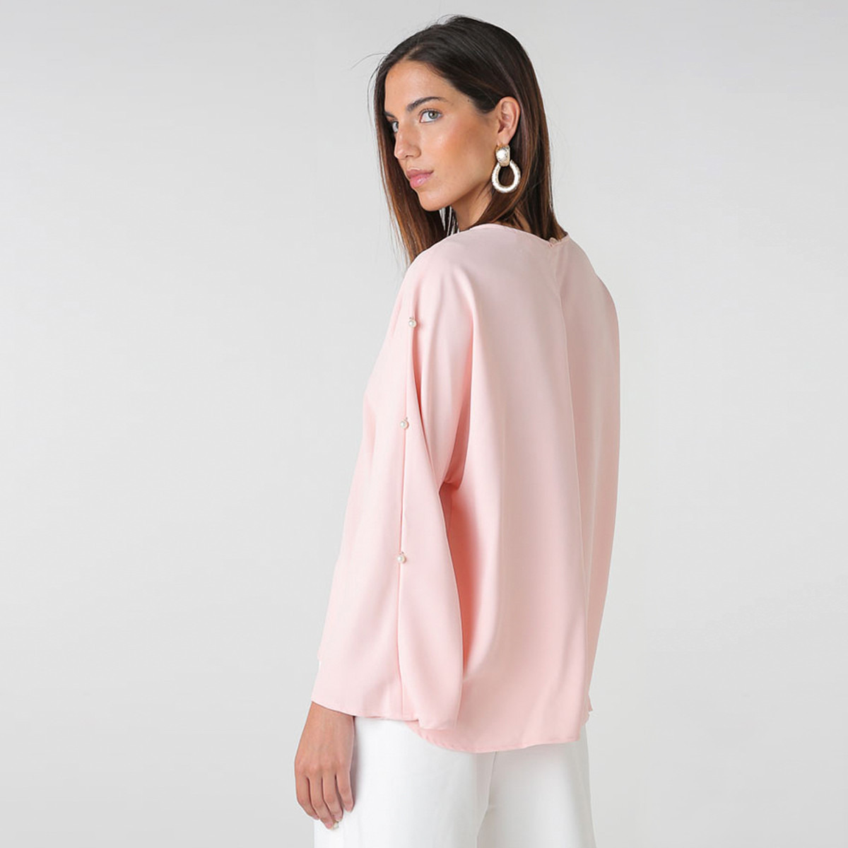 Anotah Pearl Detail Top with Boat Neck and Long Sleeves-women-clothing-shirtsandblouses-blouses-image-3