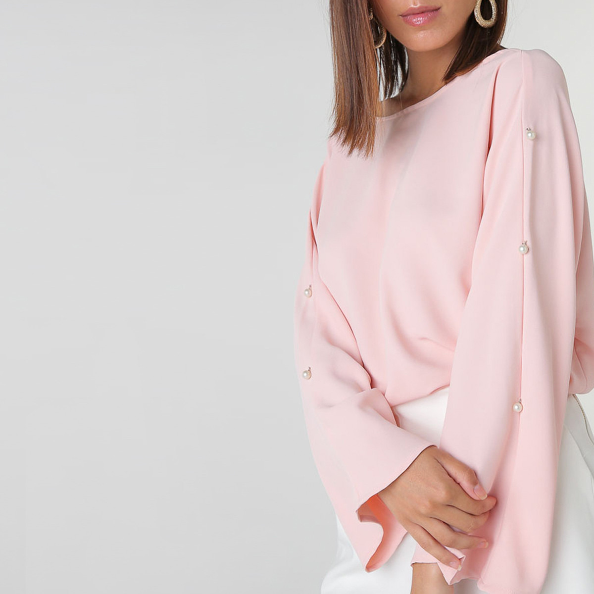 Anotah Pearl Detail Top with Boat Neck and Long Sleeves-women-clothing-shirtsandblouses-blouses-image-4