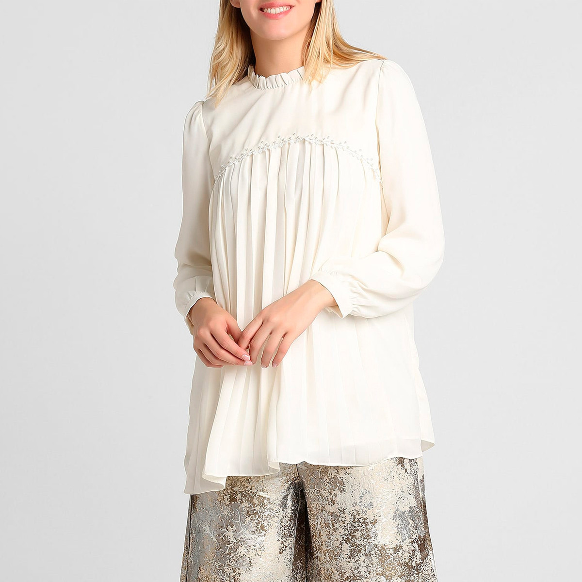 Anotah Top with Pleat Detail and High Neck-women-clothing-shirtsandblouses-blouses-image-1