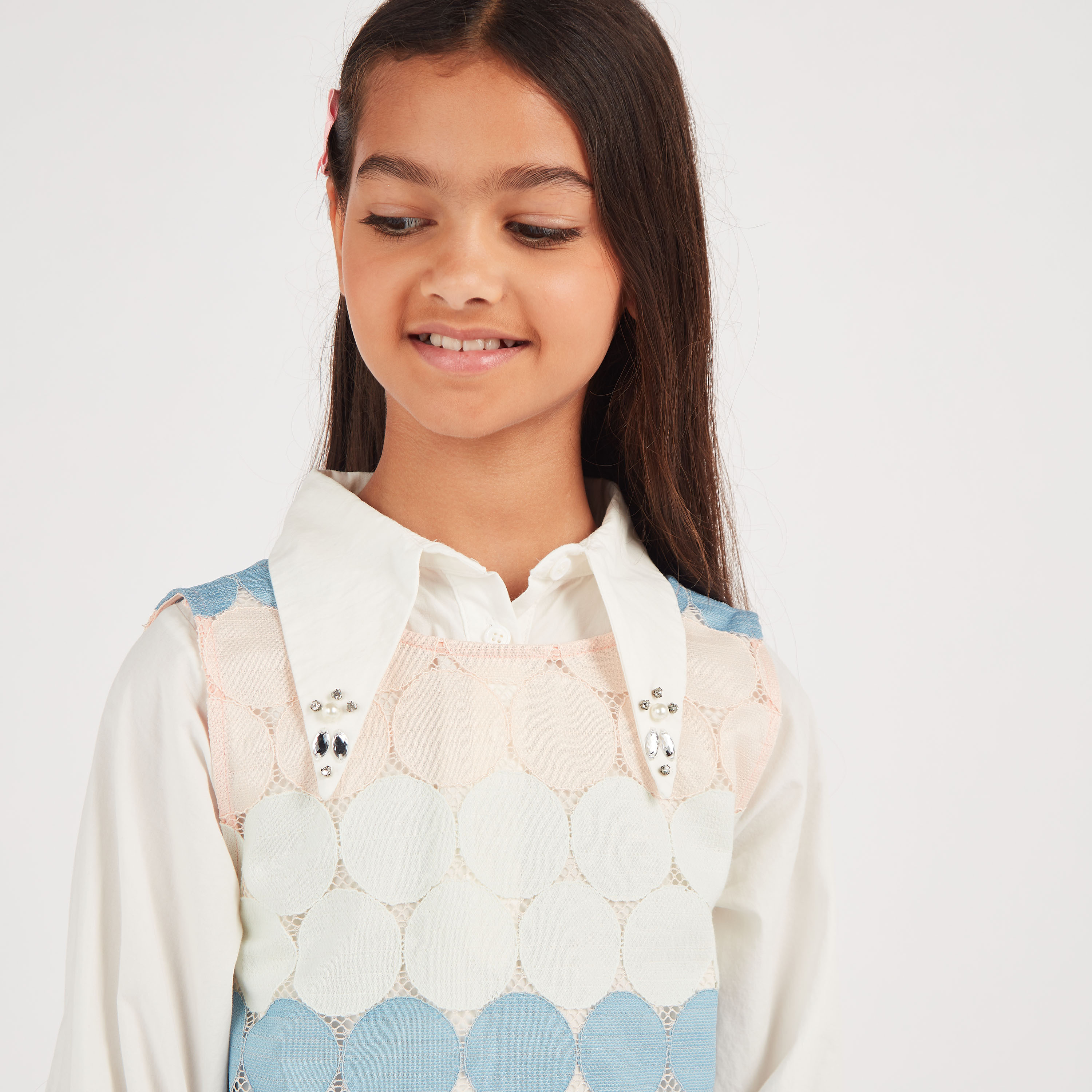 Anotah Textured Collared Dress with 3/4 Sleeves-girls-clothing-dressesandjumpsuits-image-3