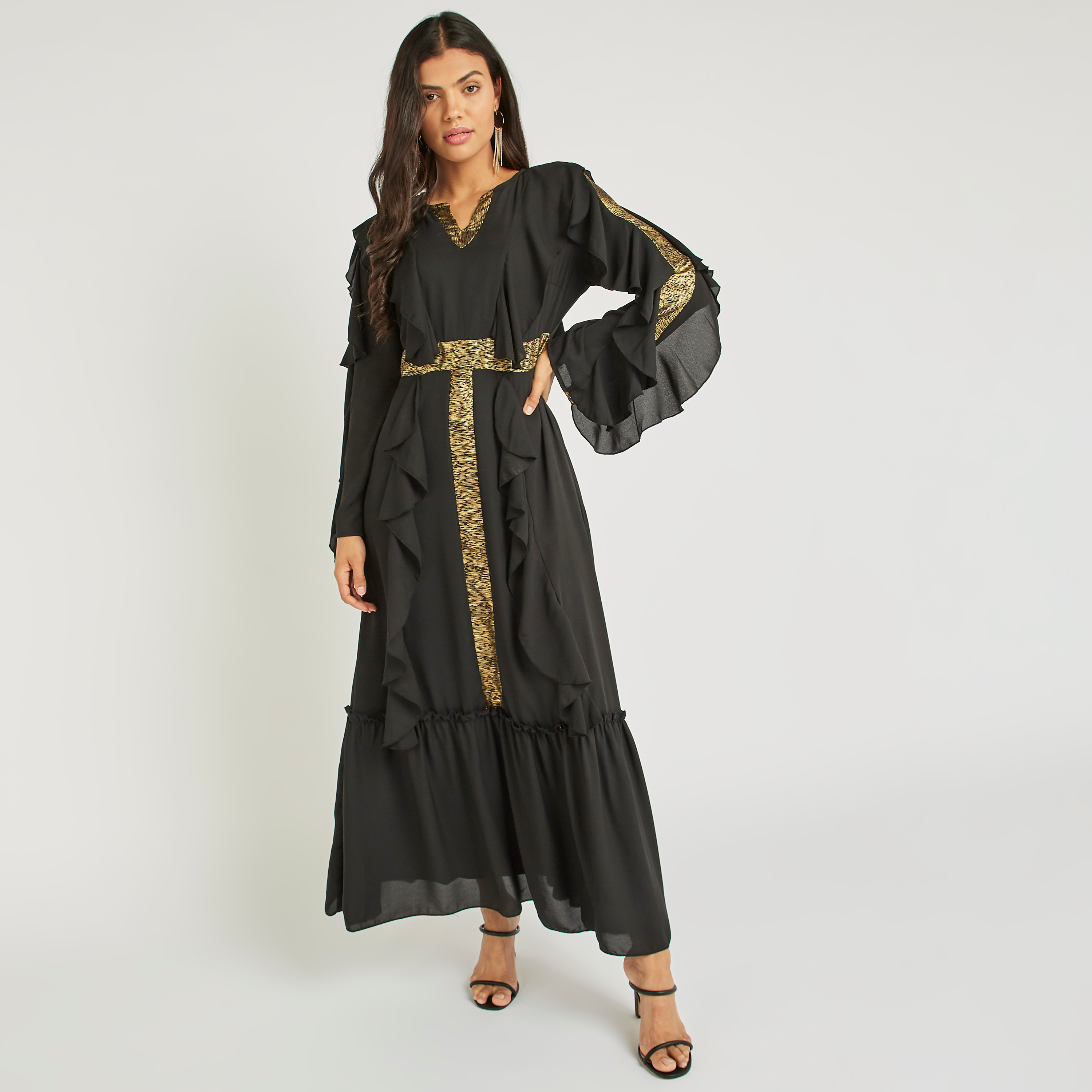فستان طويل إيه لاين بأكمام طويلة وسحّاب إغلاق خلفي من أنوتاه-women-clothing-dresses-image-1