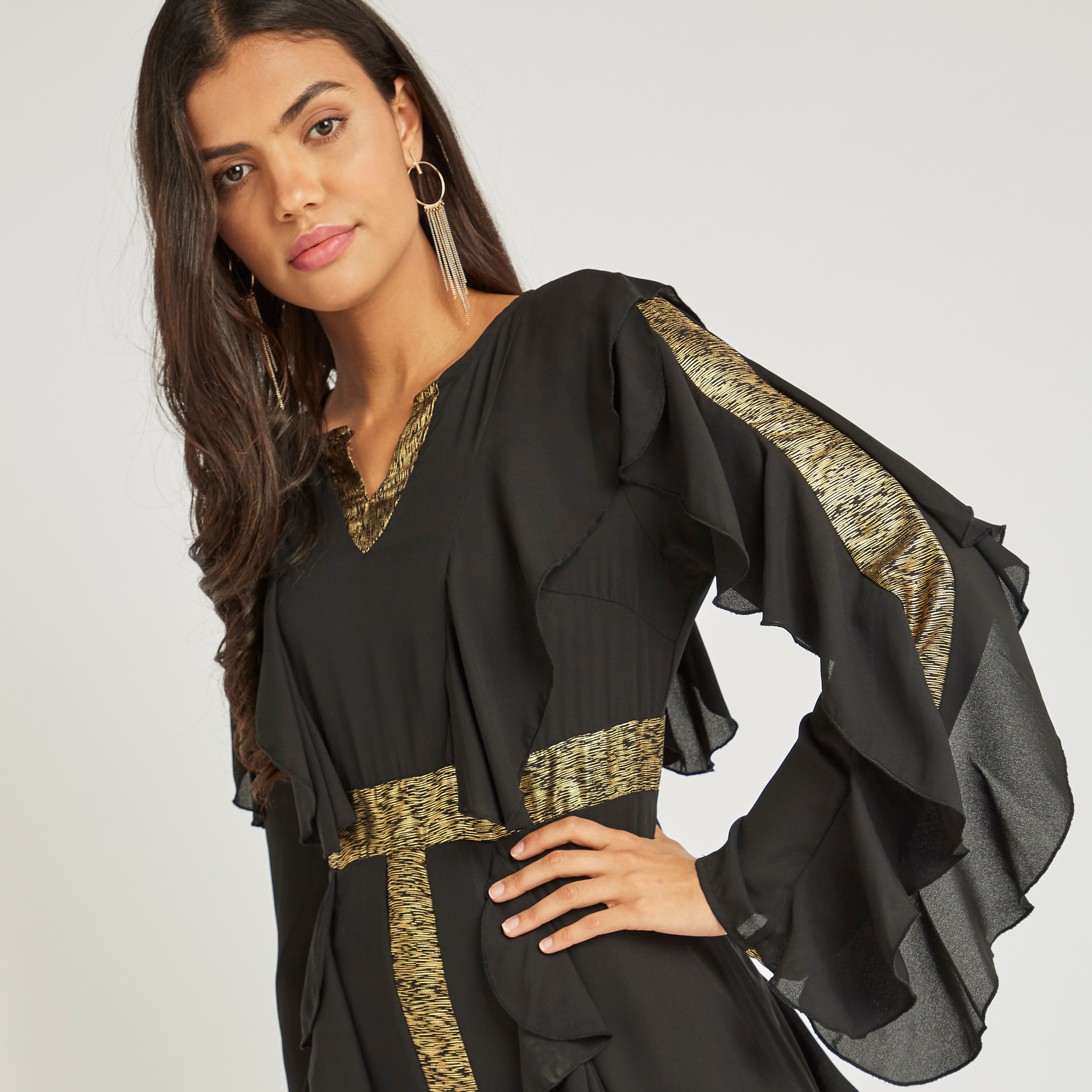 فستان طويل إيه لاين بأكمام طويلة وسحّاب إغلاق خلفي من أنوتاه-women-clothing-dresses-image-3