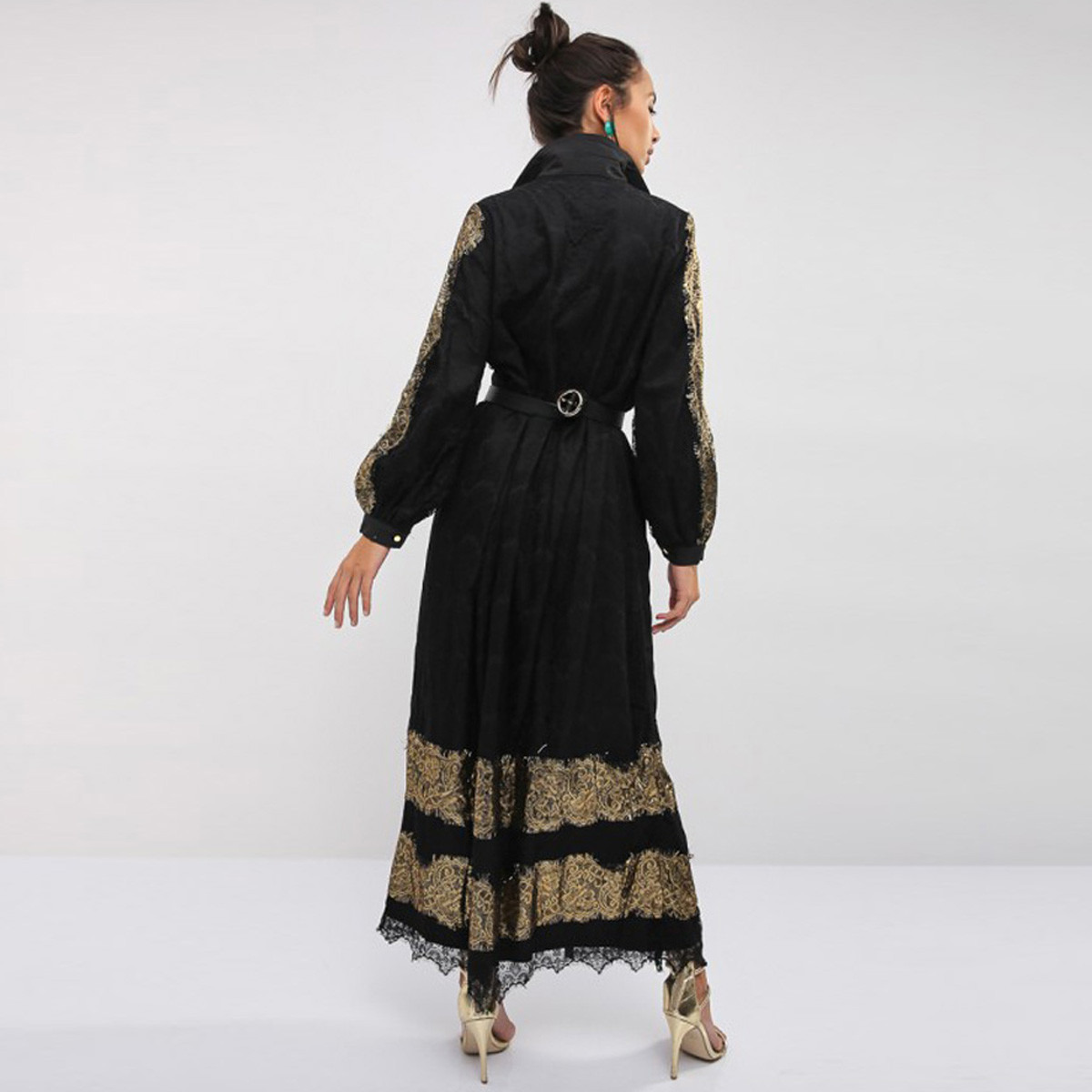 فستان طويل دانتيل إيه لاين مزين بياقة عادية من أنوتاه-women-clothing-dresses-image-2
