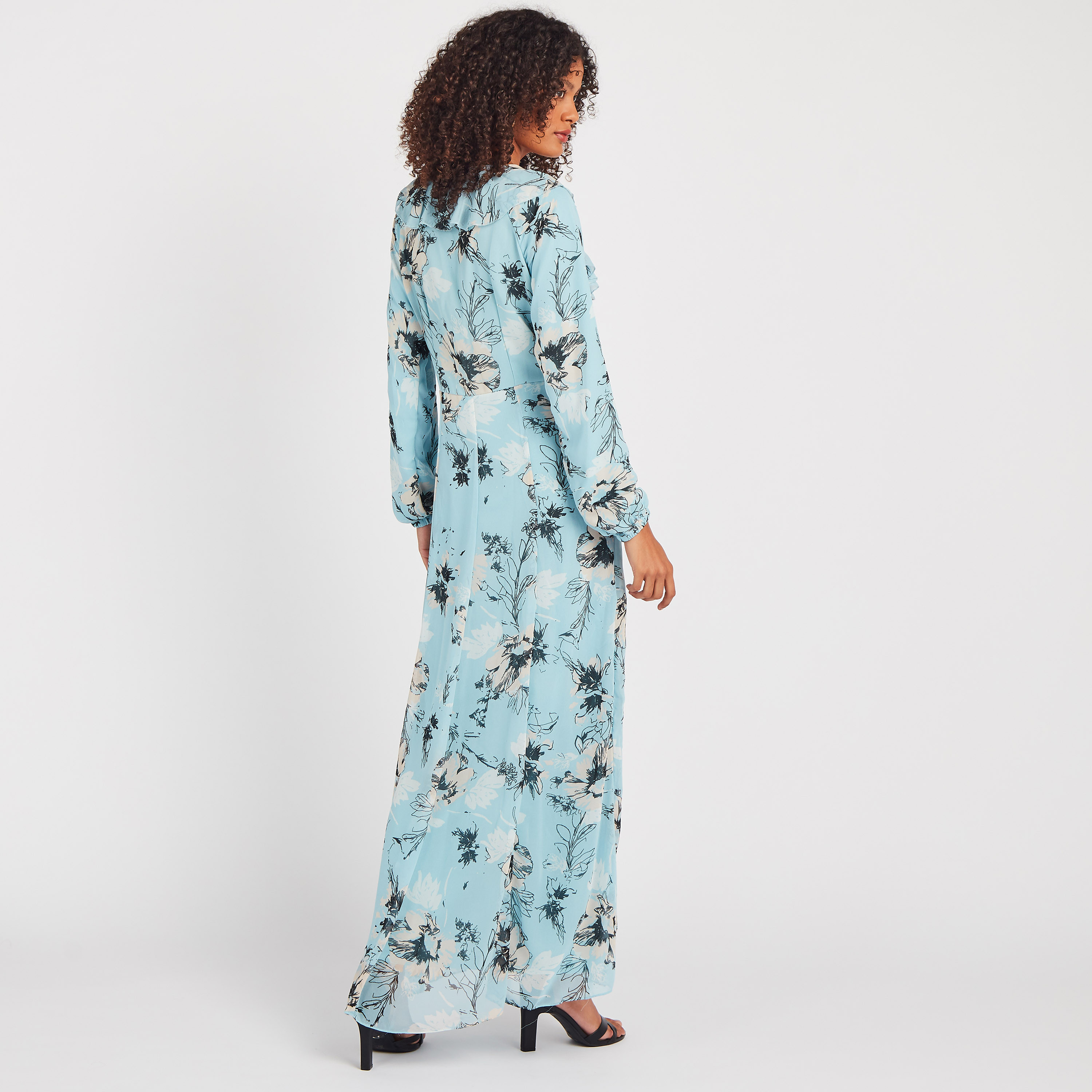 Anotah Printed Maxi A-Line Dress with V-Neck and Long Sleeves-women-clothing-dresses-image-4