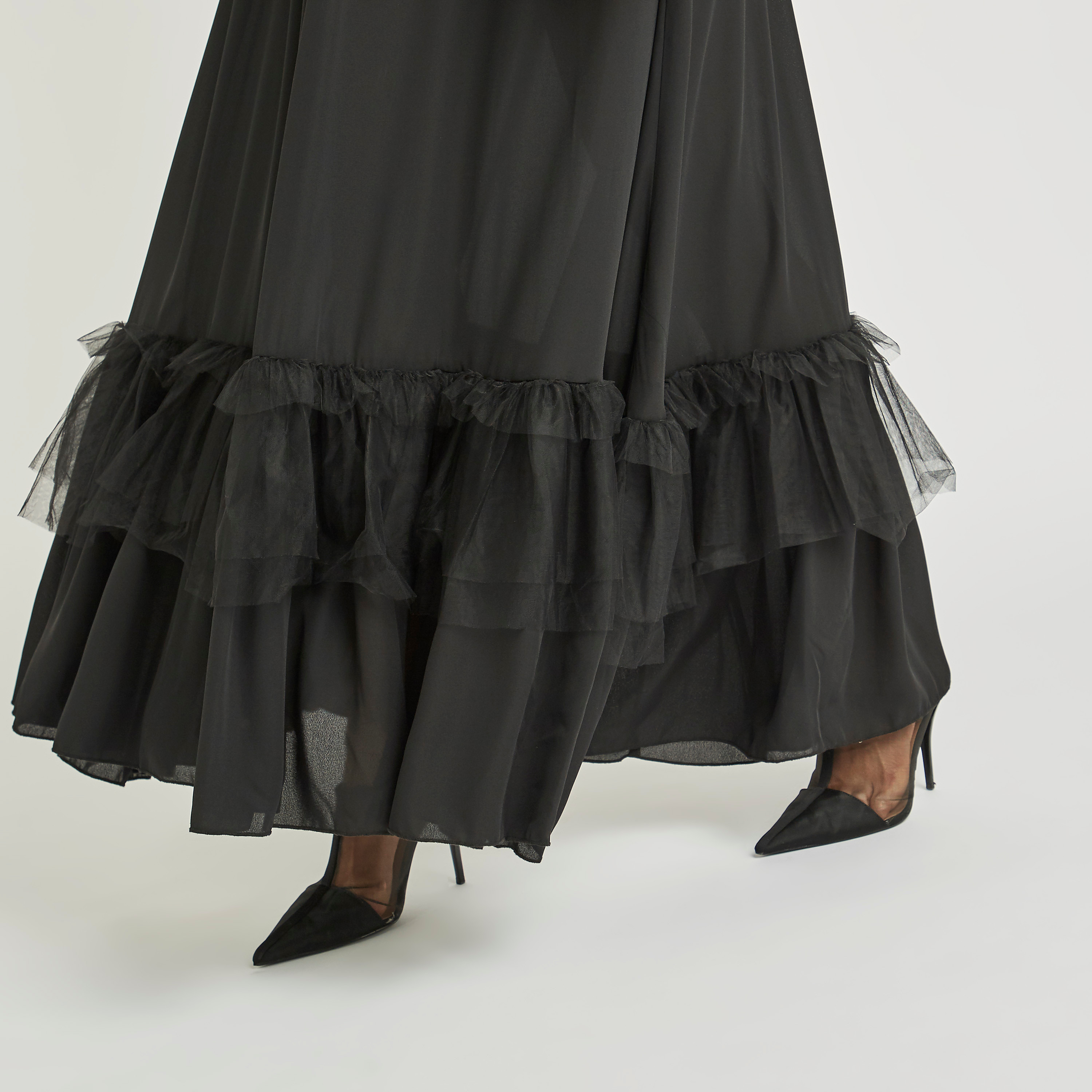 Anotah Ruffle Round Neck Maxi A-line Dress with Long Sleeves-women-clothing-dresses-image-2