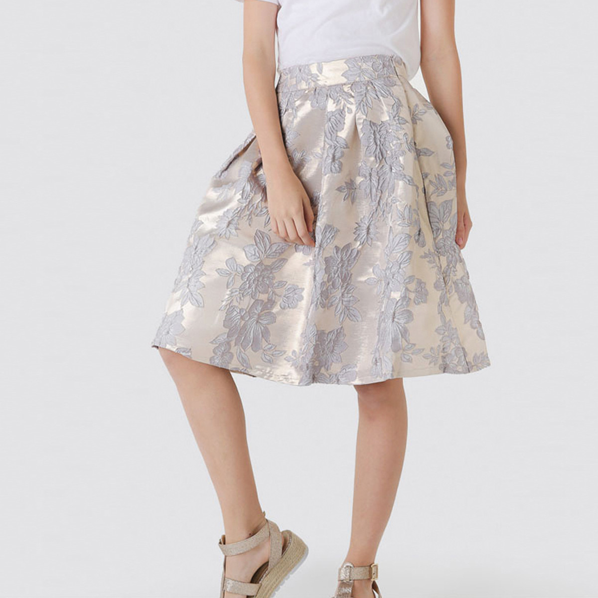 Anotah Embroidered Midi Skirt with Pleats and Elasticised Waistband-girls-clothing-bottoms-skirts-image-1