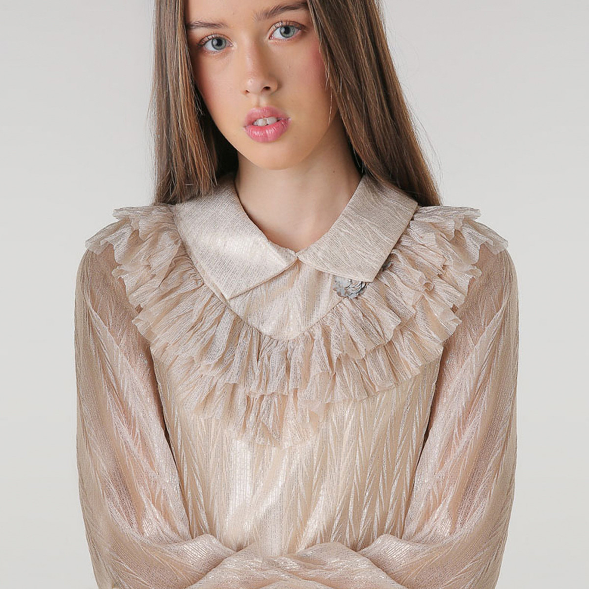 Anotah Textured Top with Long Sleeves and Ruffle Detail-girls-clothing-blousesandshirts-image-1