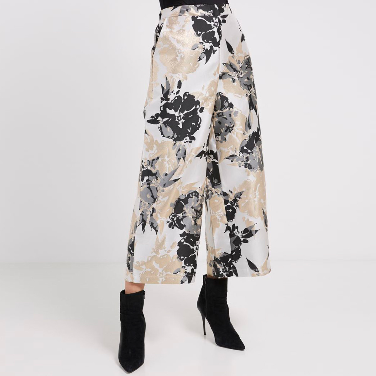 Anotah Floral Print Wide Leg Trousers with Pockets-women-clothing-bottoms-trousers-image-1