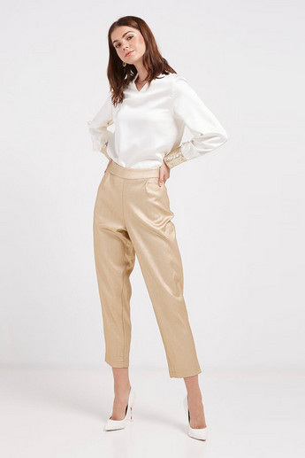 Anotah Regular Fit Ankle Length Pants with Zip Closure