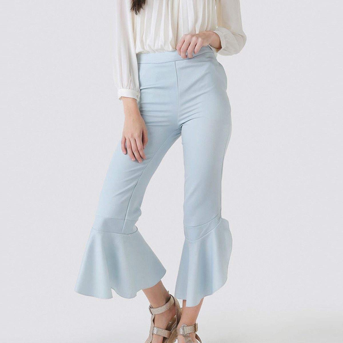 Anotah Plain Trousers with Flared Hem and Pockets-girls-clothing-bottoms-jeansandjeggings-image-1