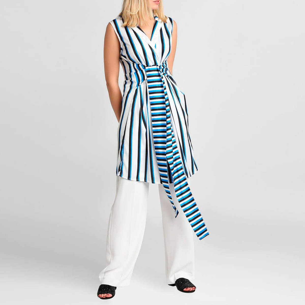 تونيك مخطط بدون أكمام بتفاصيل رباط من أنوتاه-women-clothing-shirtsandblouses-blouses-image-1