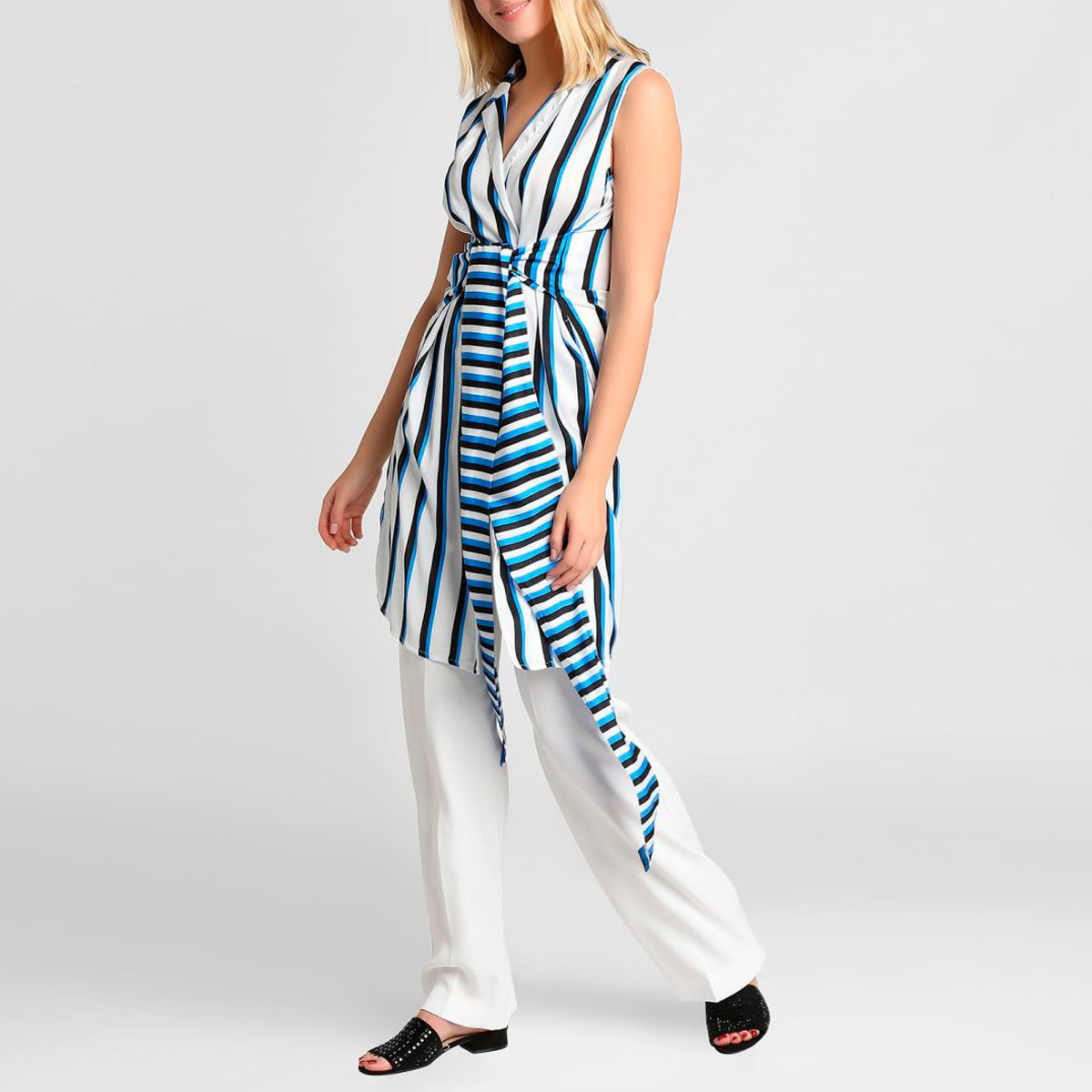 تونيك مخطط بدون أكمام بتفاصيل رباط من أنوتاه-women-clothing-shirtsandblouses-blouses-image-2