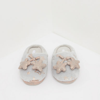Textured Bedroom Slides with Bow Accent