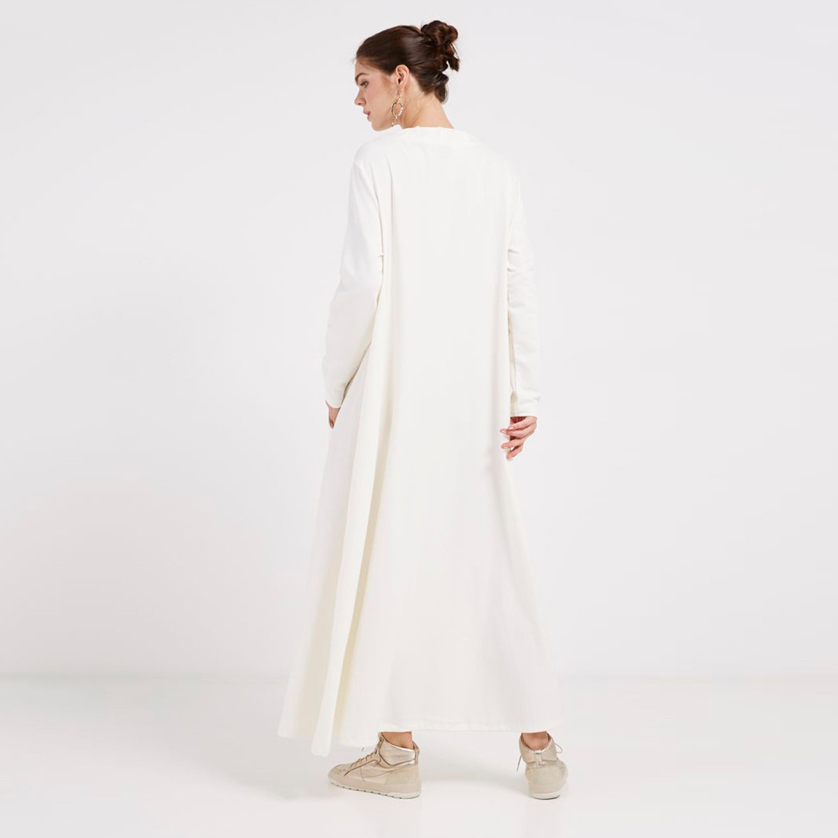 Anotah Solid A-line Maxi Dress with Long Sleeves and Patch Pocket-women-clothing-dresses-image-2