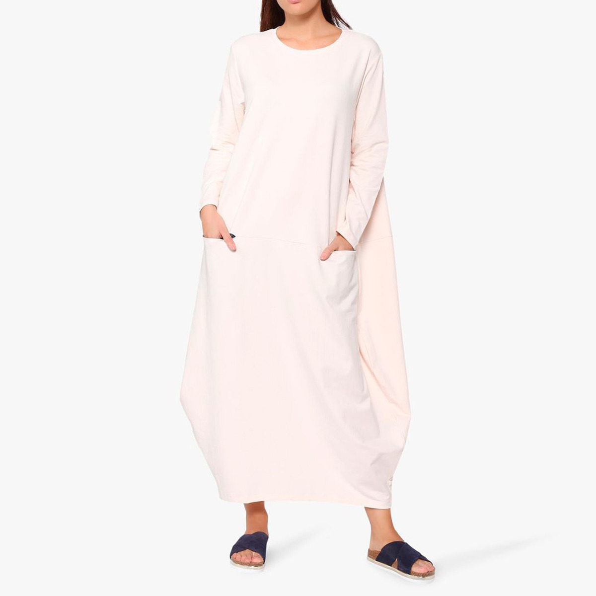 Anotah Shift Maxi Dress with Long Sleeves and Patch Pockets-women-clothing-dresses-image-1