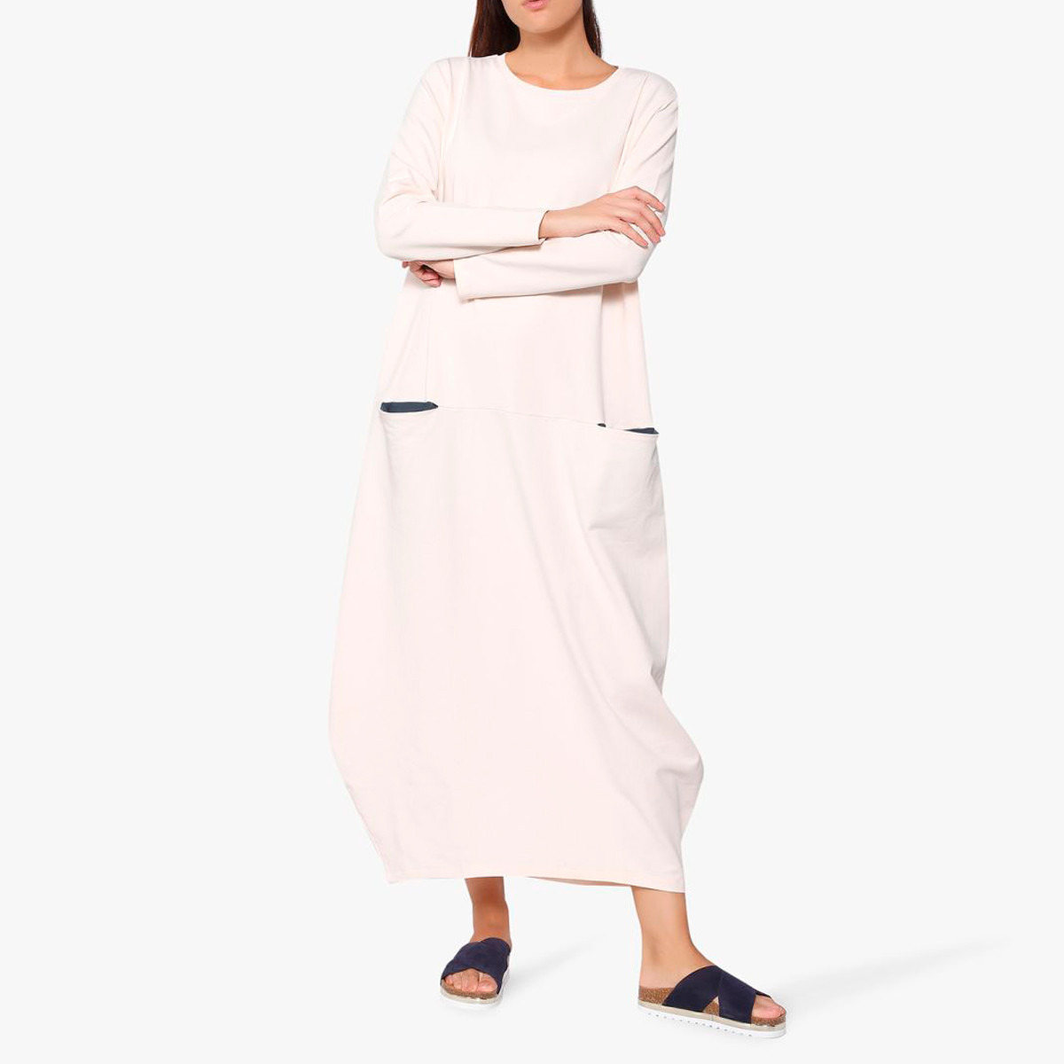 Anotah Shift Maxi Dress with Long Sleeves and Patch Pockets-women-clothing-dresses-image-3