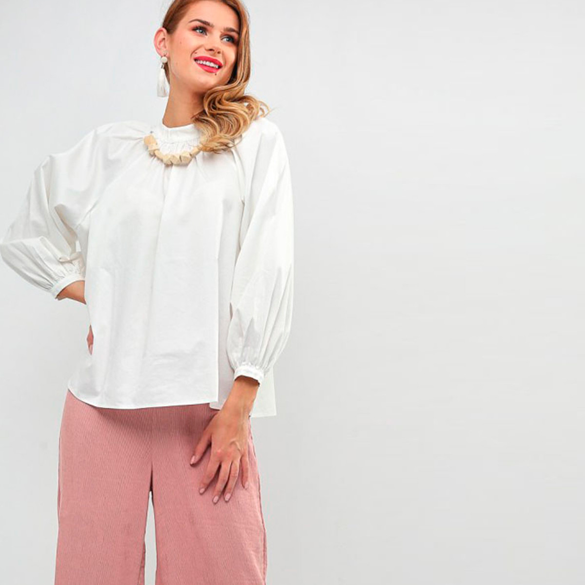 Anotah Plain Top with Embellished Neck and Bishop Sleeves-women-clothing-shirtsandblouses-blouses-image-1