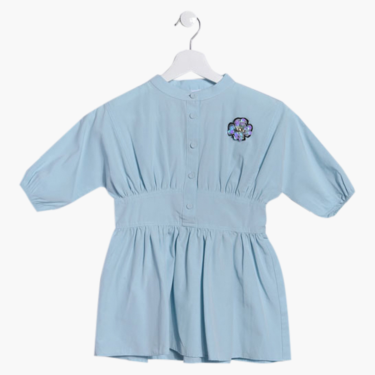 فستان سادة بياقة مستديرة وزخرفة أزهار من أنوتاه-girls-clothing-dressesandjumpsuits-image-1