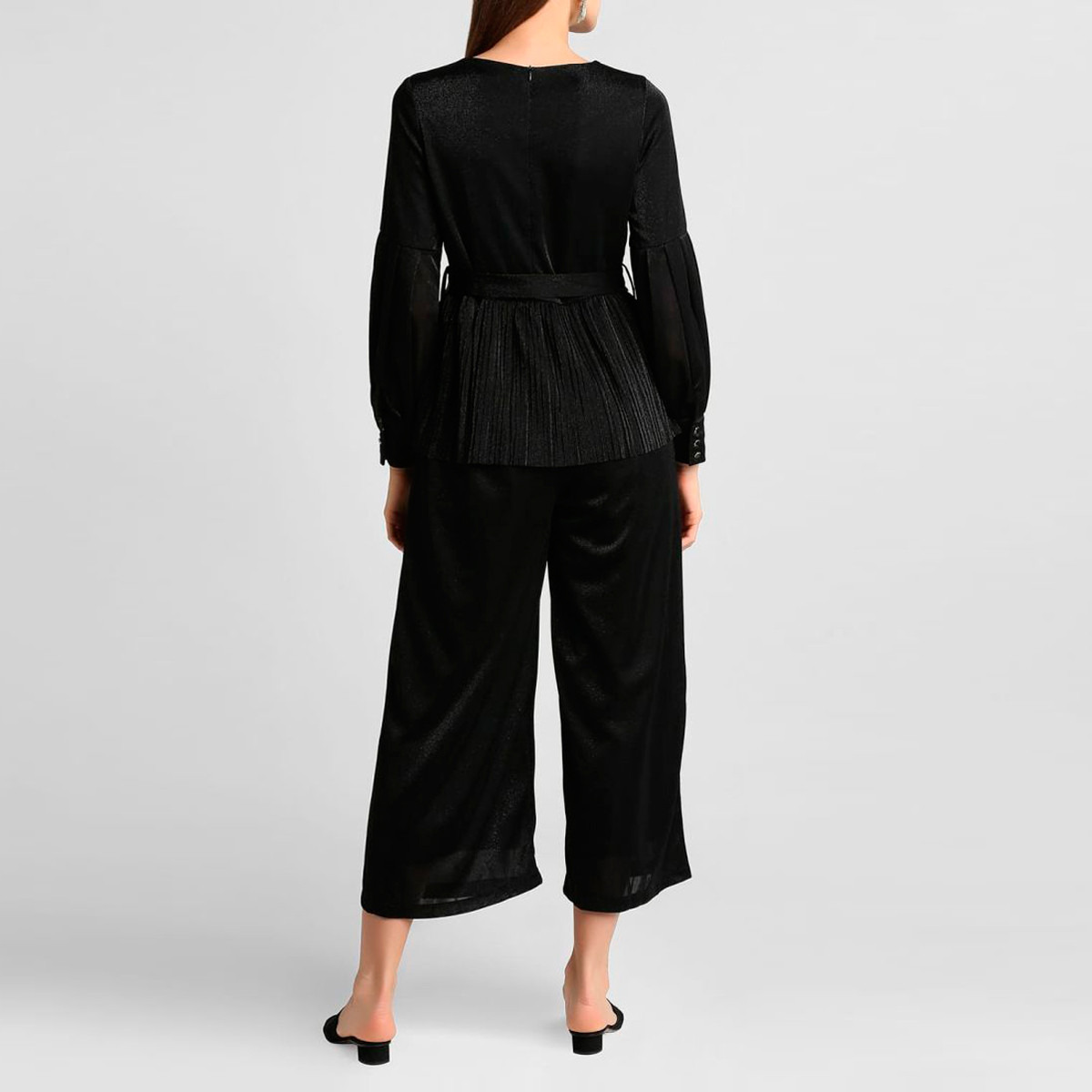 أفرول بارز الملمس بكشكشة على الخصر وأكمام طويلة وحزام من أنوتاه-women-clothing-dresses-image-3