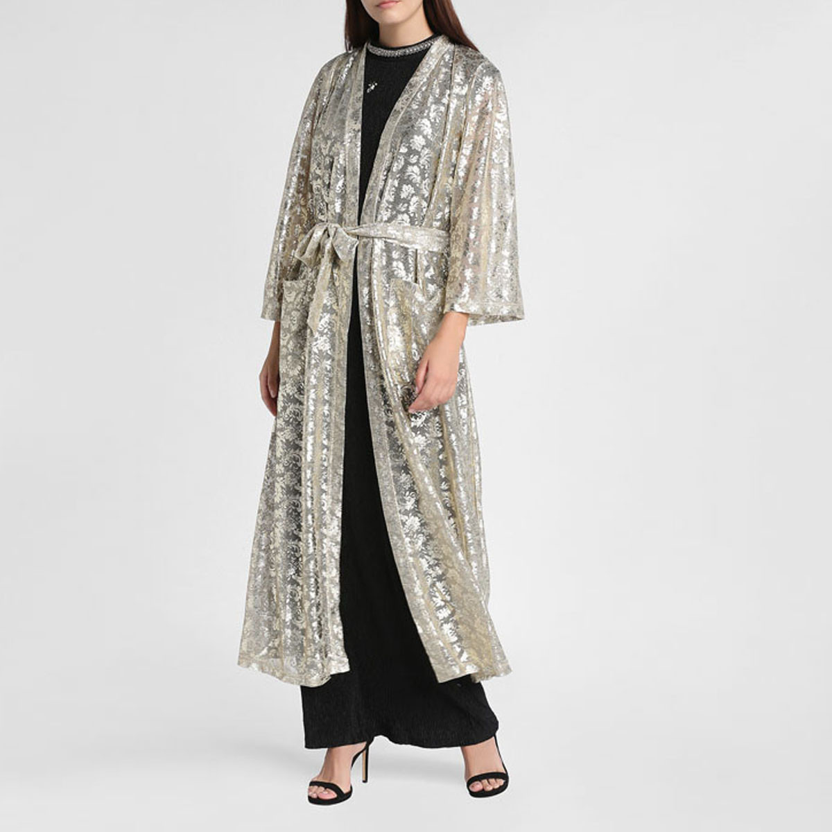 فستان إيه لاين مزيّن بياقة مستديرة وتفاصيل أربطة من أنوتاه-women-clothing-dresses-image-1