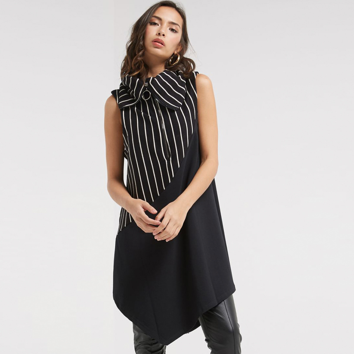 Anotah Regular Fit Turtle Neck Striped Longline Tunic-women-clothing-shirtsandblouses-blouses-image-1