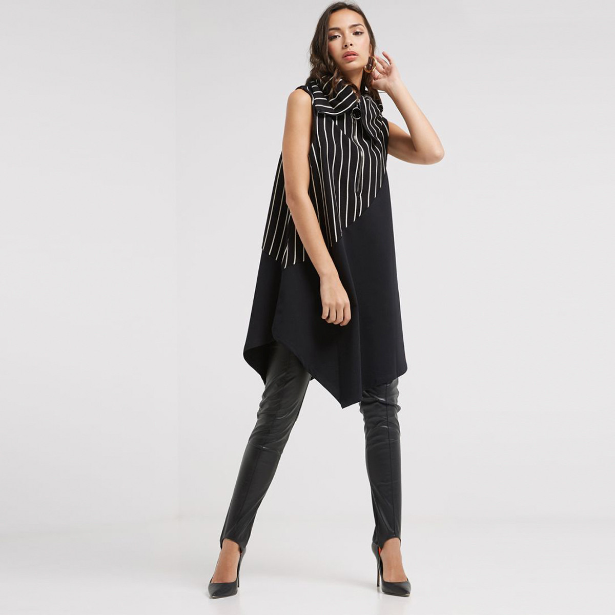 توينك طويل مقلّم بقصّة عادية وياقة ضيّقة مستديرة من أنوتاه-women-clothing-shirtsandblouses-blouses-image-3